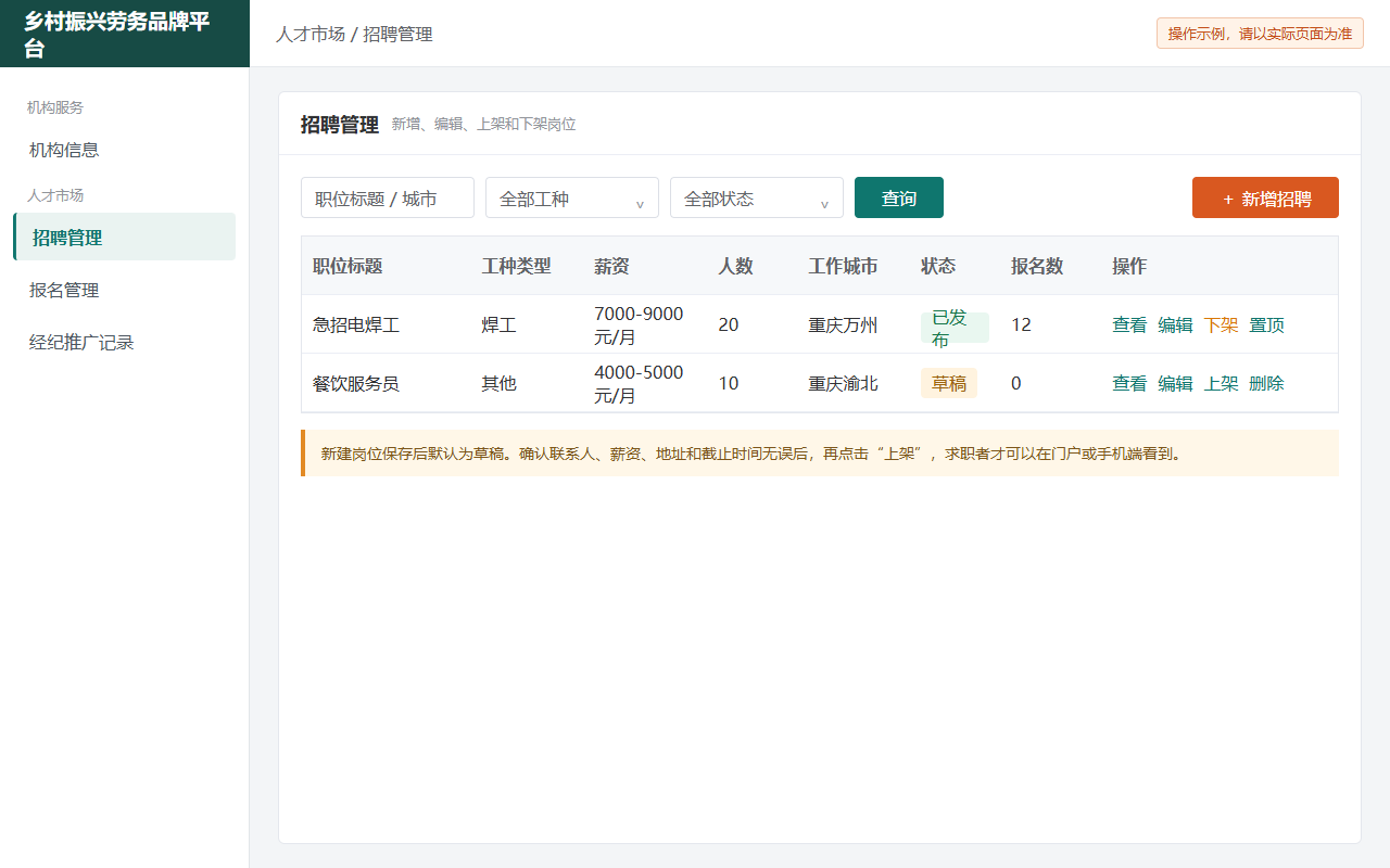 招聘管理页面示例